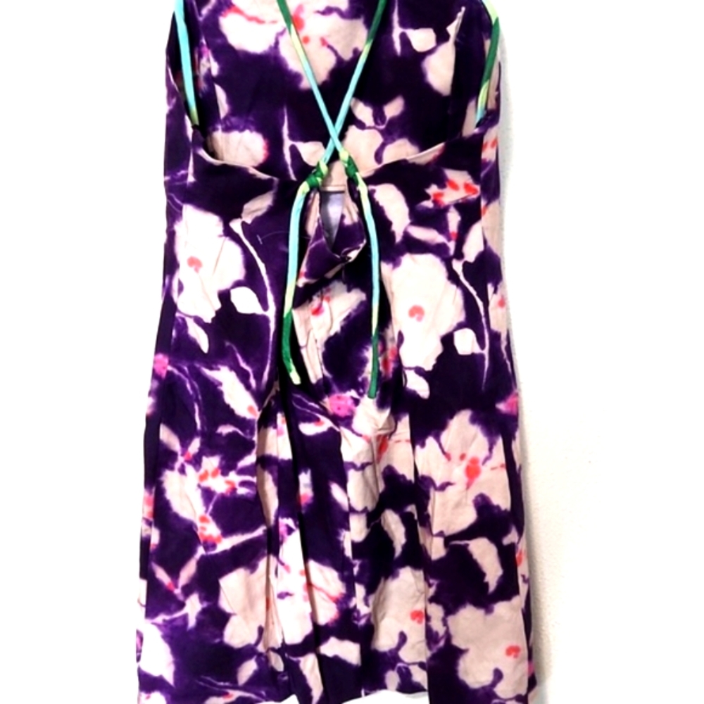 Zara Floral Linen Blend Purple Bodycon Mini Dress Size Large - Picture 5 of 10